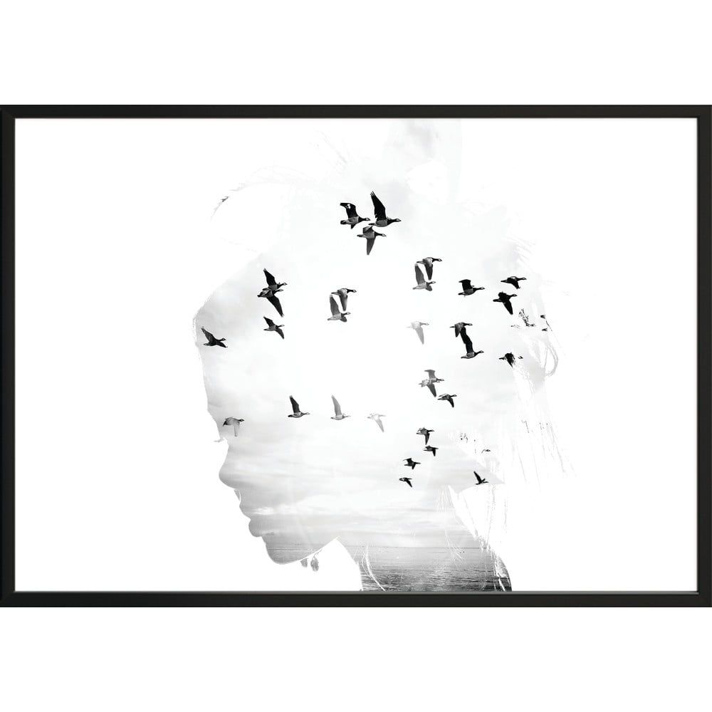 Nástenný plagát v ráme GIRL/SILHOUETTE / BIRDS, 50 x 70 cm - Bonami.sk