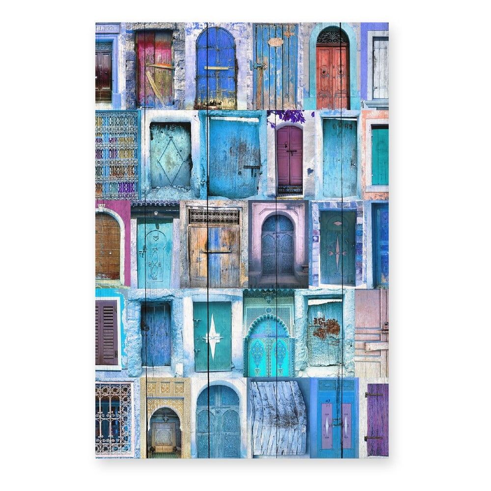 Nástenná ceduľa z borovicového dreva Really Nice Things Blue Doors, 40 × 60 cm - Bonami.sk
