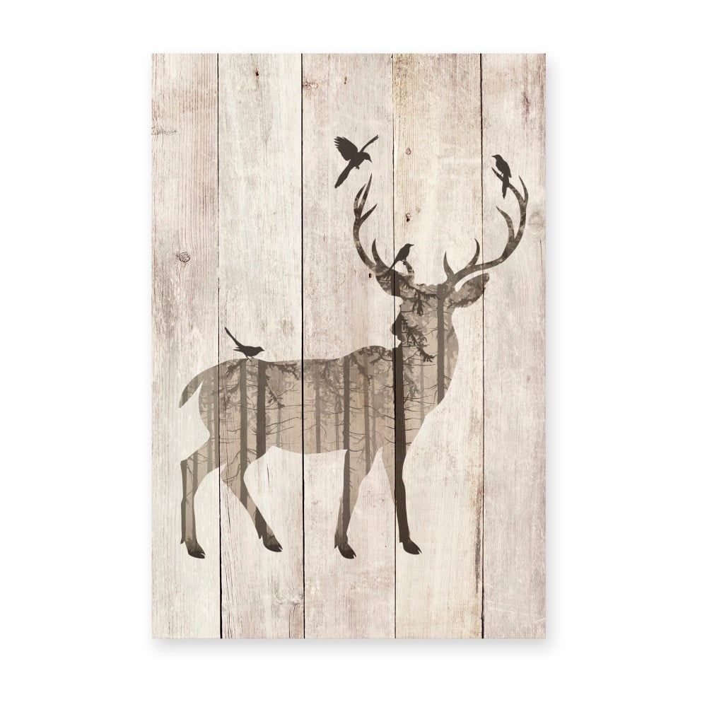 Drevená nástenná dekoratívna ceduľa Surdic Watercolor Deer, 40 × 60 cm - Bonami.sk