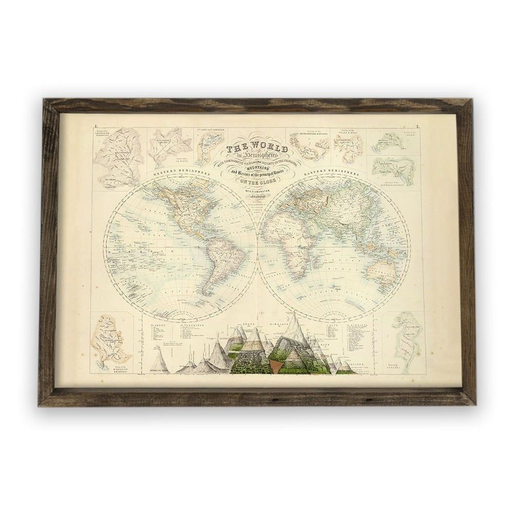 Obraz v drevenom ráme Globe, 70 × 50 cm - Bonami.sk