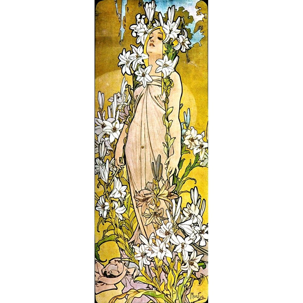 Reprodukcia obrazu Alfons Mucha - The Flowers Lily, 30 × 80 cm - Bonami.sk