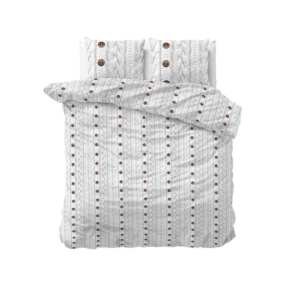 Biele flanelové obliečky na dvojlôžko Sleeptime Knit Buttons, 200 x 220 cm - Bonami.sk