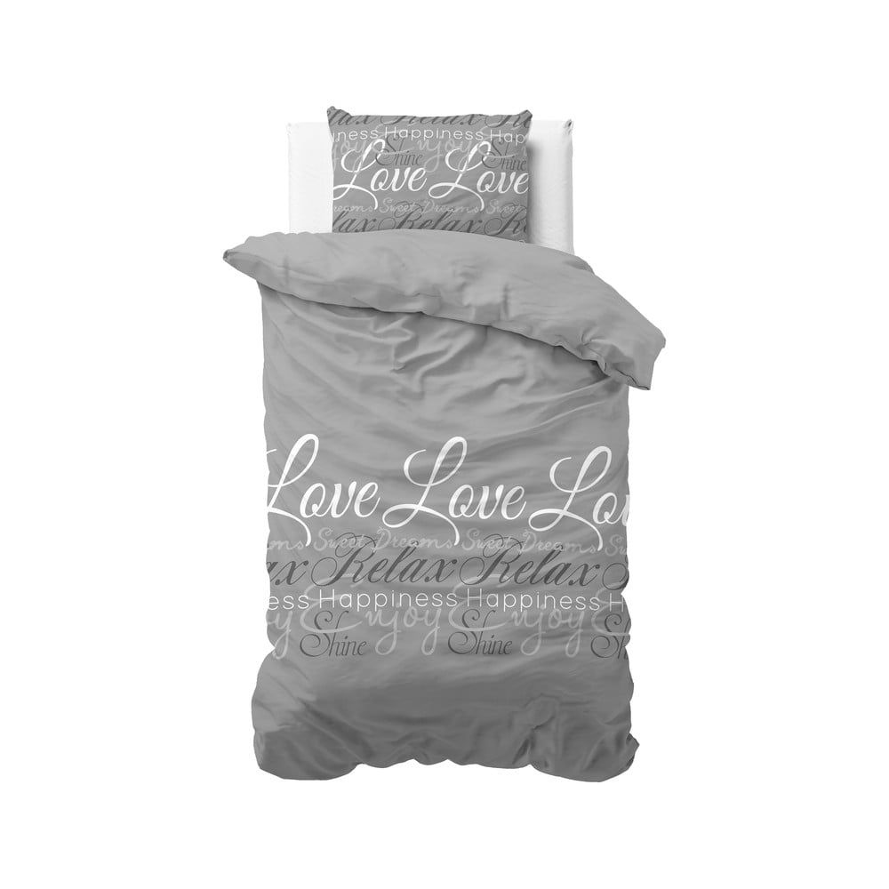 Sivé obliečky na jednolôžko Sleeptime Love and Relax, 140 x 220 cm - Bonami.sk