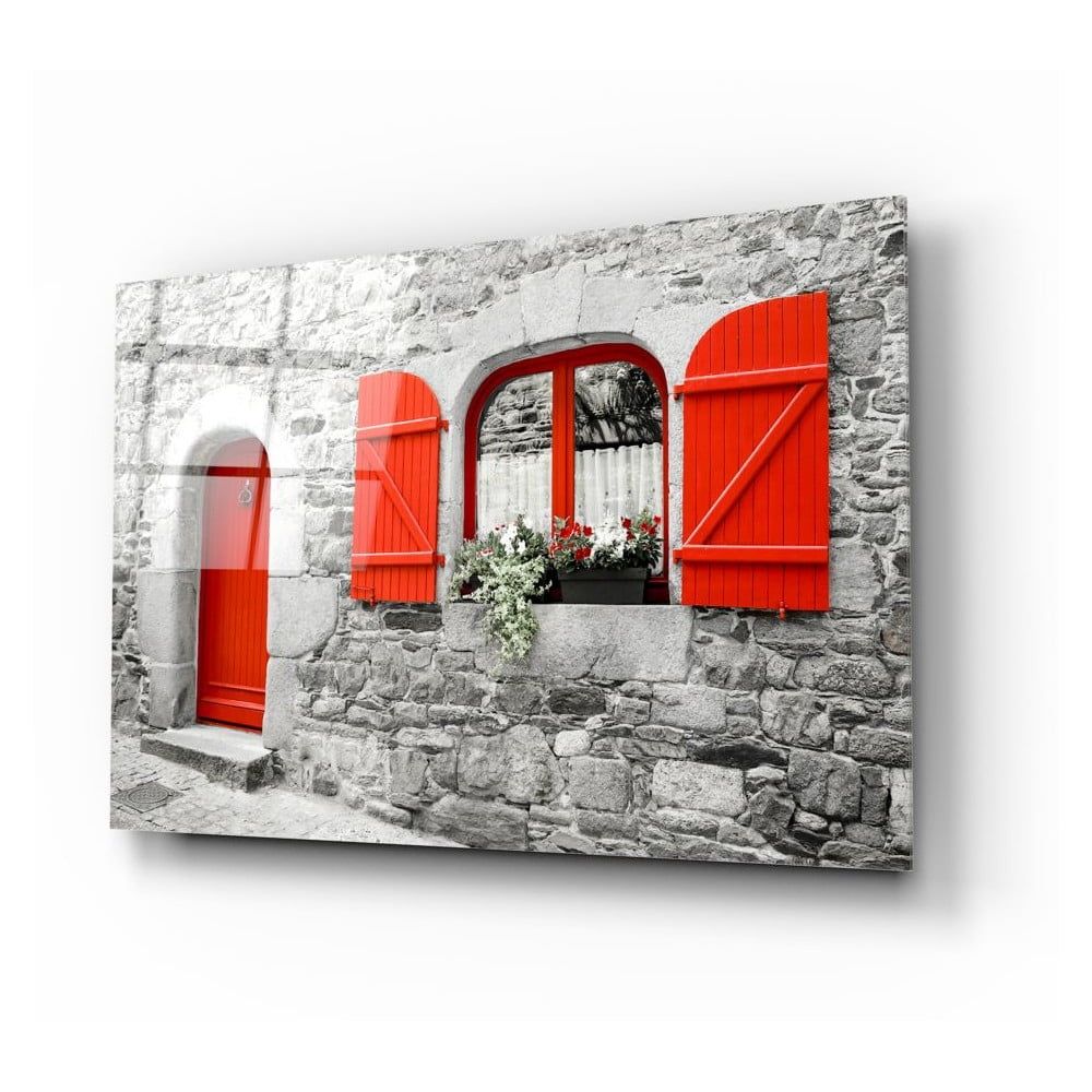 Sklenený obraz Insigne Red Door and Window - Bonami.sk
