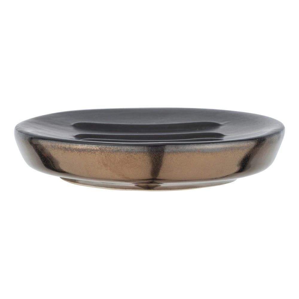 Matne sivá keramická nádoba na mydlo s detailom v zlatej farbe Wenko Polaris - Bonami.sk