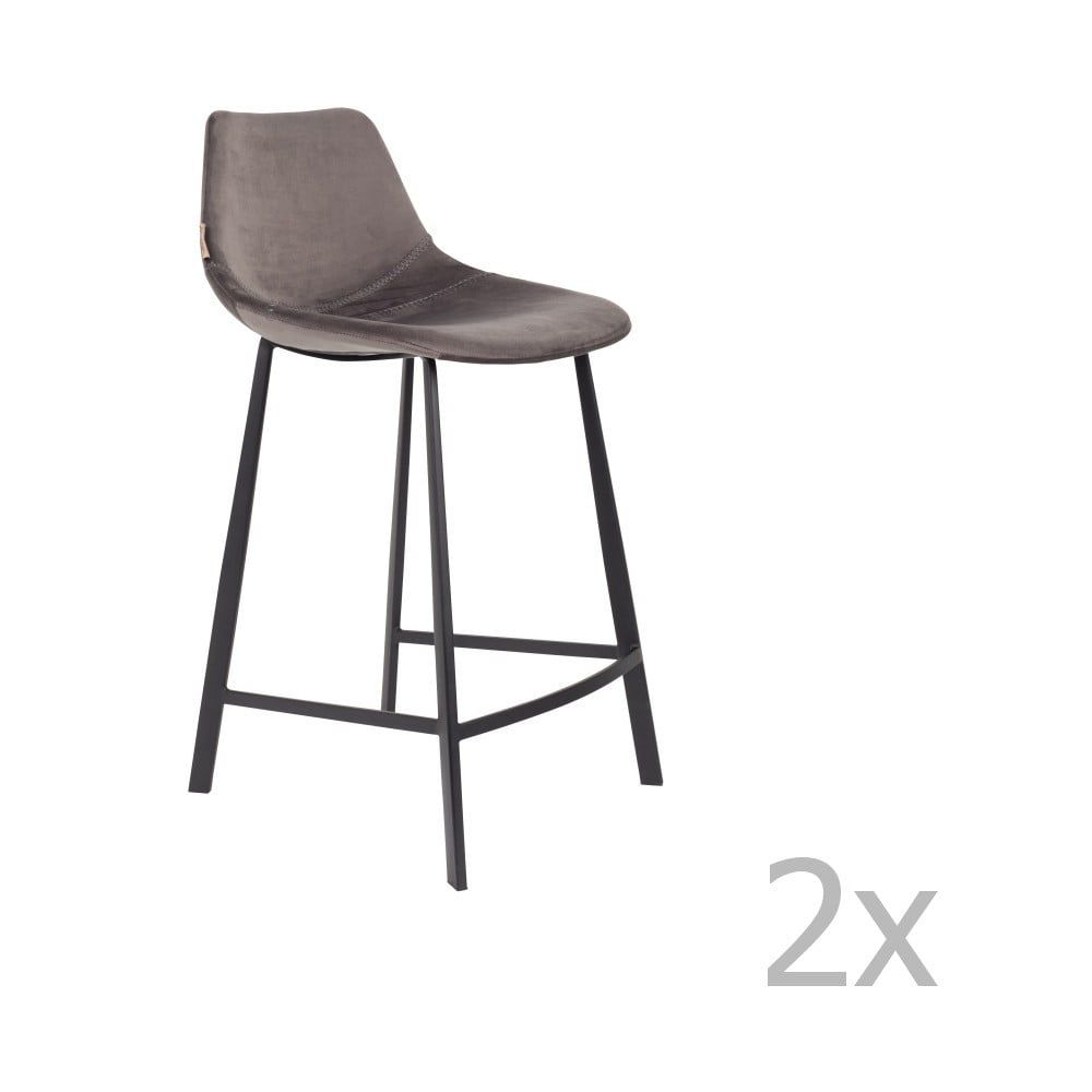 Sada 2 sivých barových stoličiek so zamatovým poťahom Dutchbone, výška 91 cm - Bonami.sk