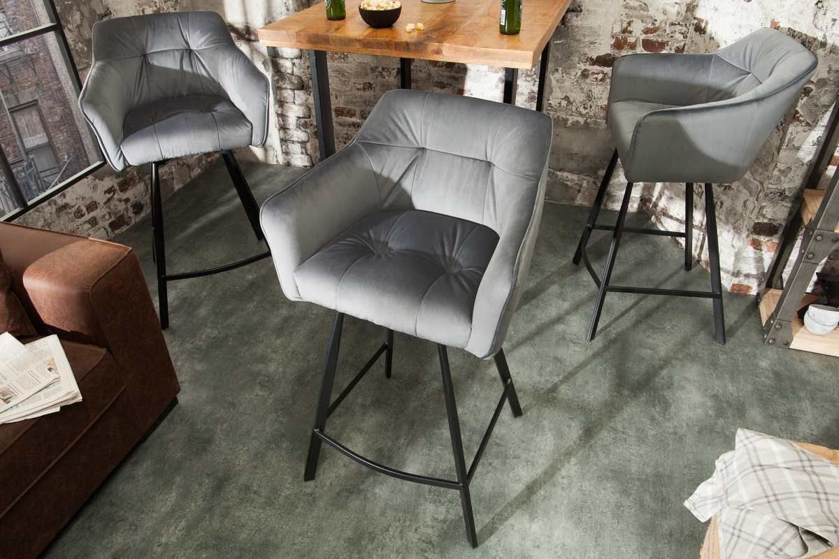 LuxD Dizajnová barová stolička Giuliana, strieborný zamat - ESTILOFINA.SK