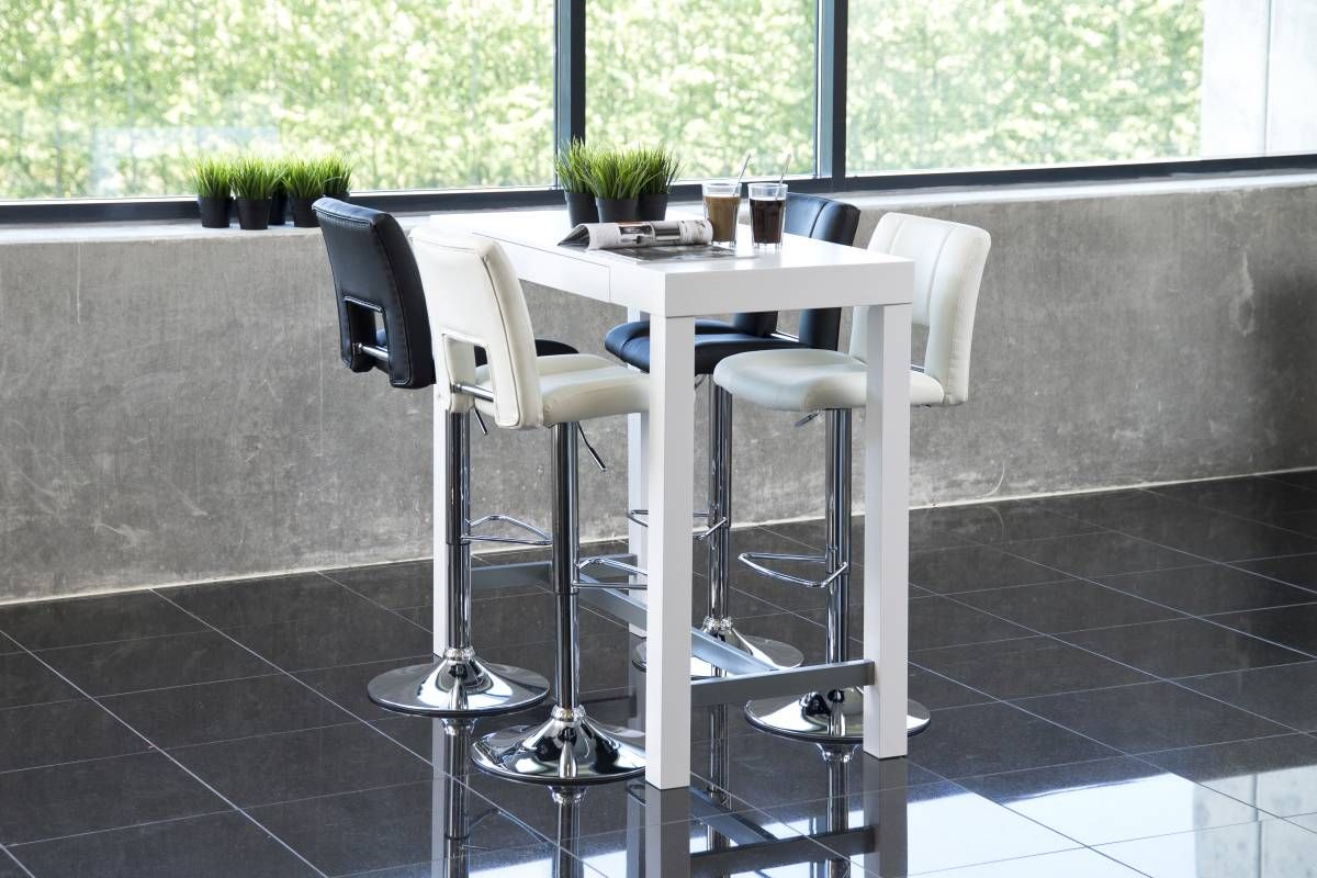 Dkton Dizajnová barová stolička Nerine, biela a chrómová-ekokoža - ESTILOFINA.SK