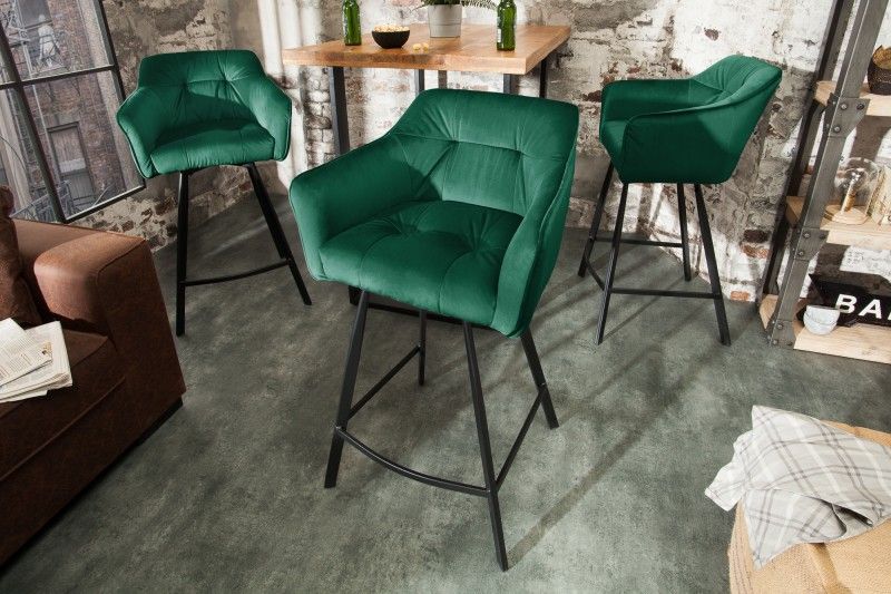 LuxD Dizajnová barová stolička s podrúčkami Giuliana 100 cm zelený zamat - ESTILOFINA.SK