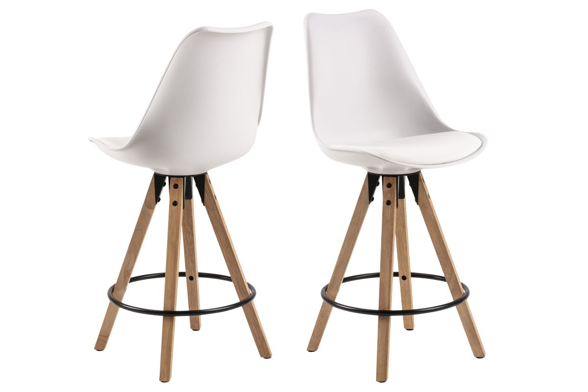 Dkton Moderná dizajnová barová stolička Nascha, biela-prírodná - ESTILOFINA.SK