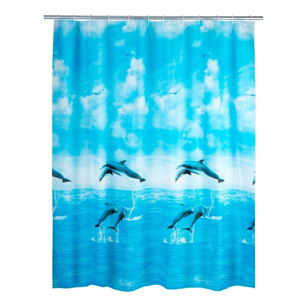 Modrý sprchový záves Wenko Dolphin, 180 × 200 cm - Bonami.sk