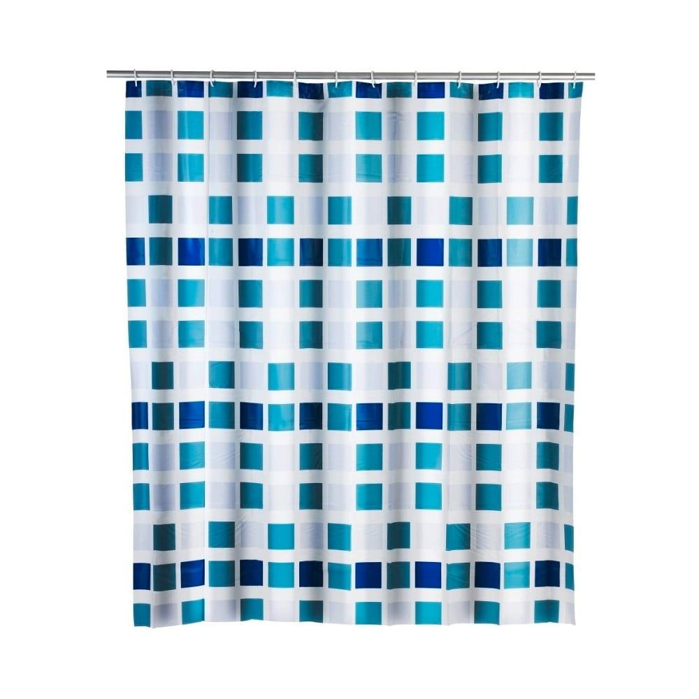 Modrý sprchový záves Wenko Mosaic, 180 × 200 cm - Bonami.sk