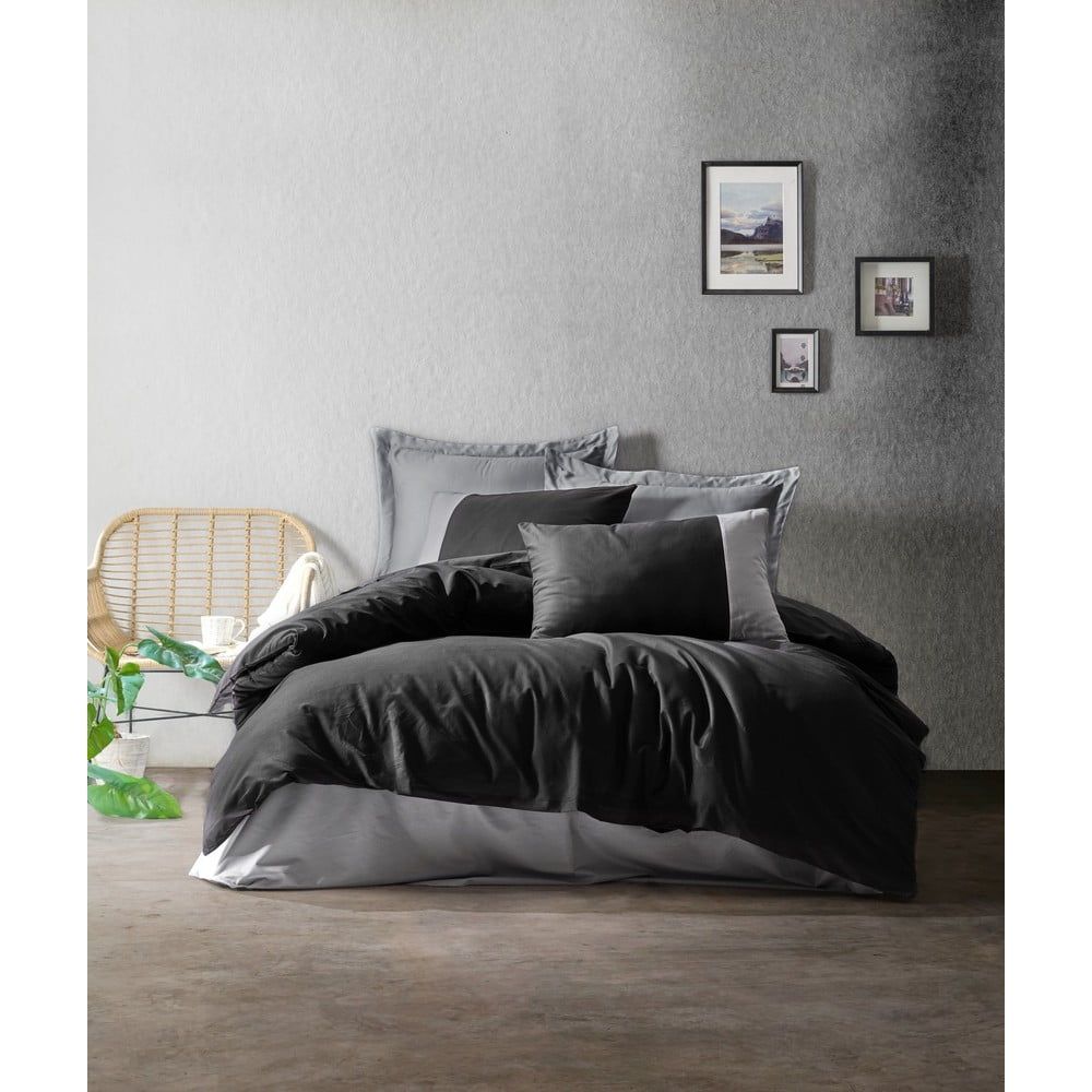 Čierno-sivé bavlnené obliečky s plachtou Cotton Box Plain, 200 x 220 cm - Bonami.sk