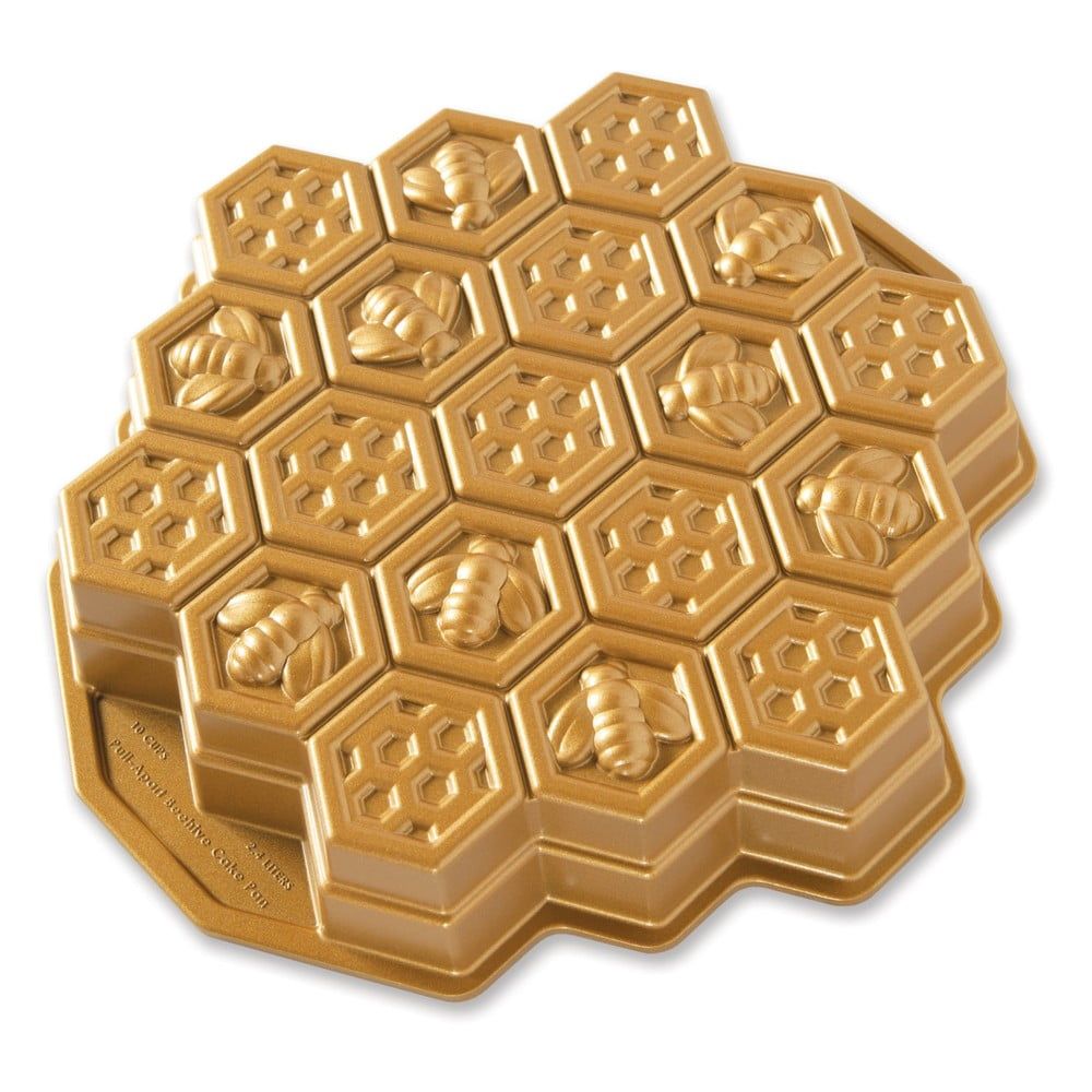 Forma na pečenie v tvare medového plátu v zlatej farbe Nordic Ware Bee, 2,4 l - Bonami.sk
