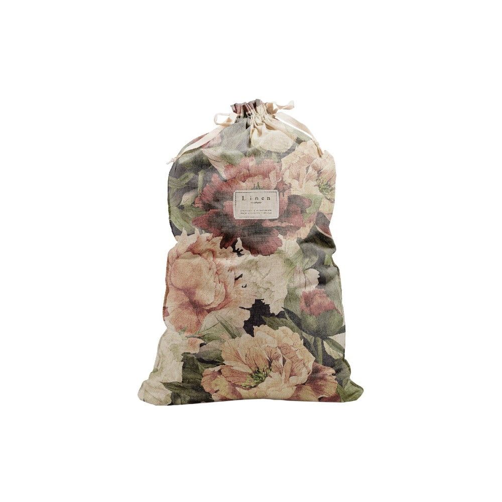 Látkový vak na bielizeň s prímesou ľanu Linen Couture Bag Spring Flowers, výška 75 cm - Bonami.sk