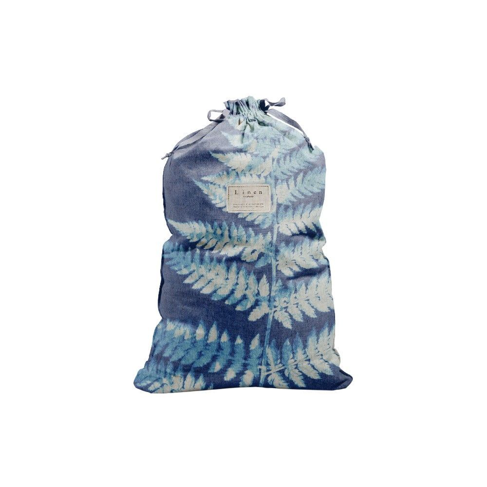 Látkový vak na bielizeň s prímesou ľanu Linen Couture Bag Blue Leaf, výška 75 cm - Bonami.sk