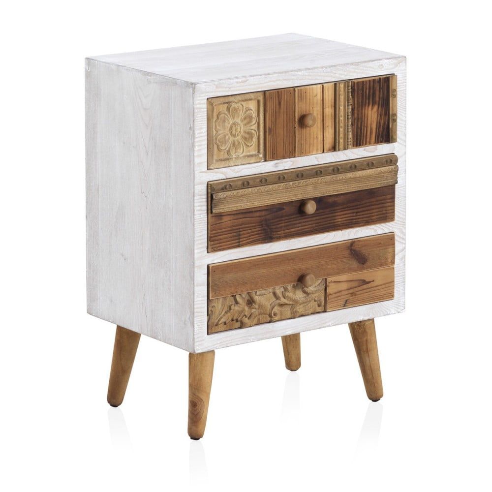 Nočný stolík s bielymi detailmi a troma zásuvkami Geese Rustico Puro, 48,5 cm × 65 cm - Bonami.sk