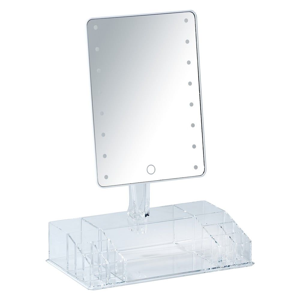 Biele kozmetické zrkadlo s LED podsvietením a organizérom na make-up Farnese - Bonami.sk
