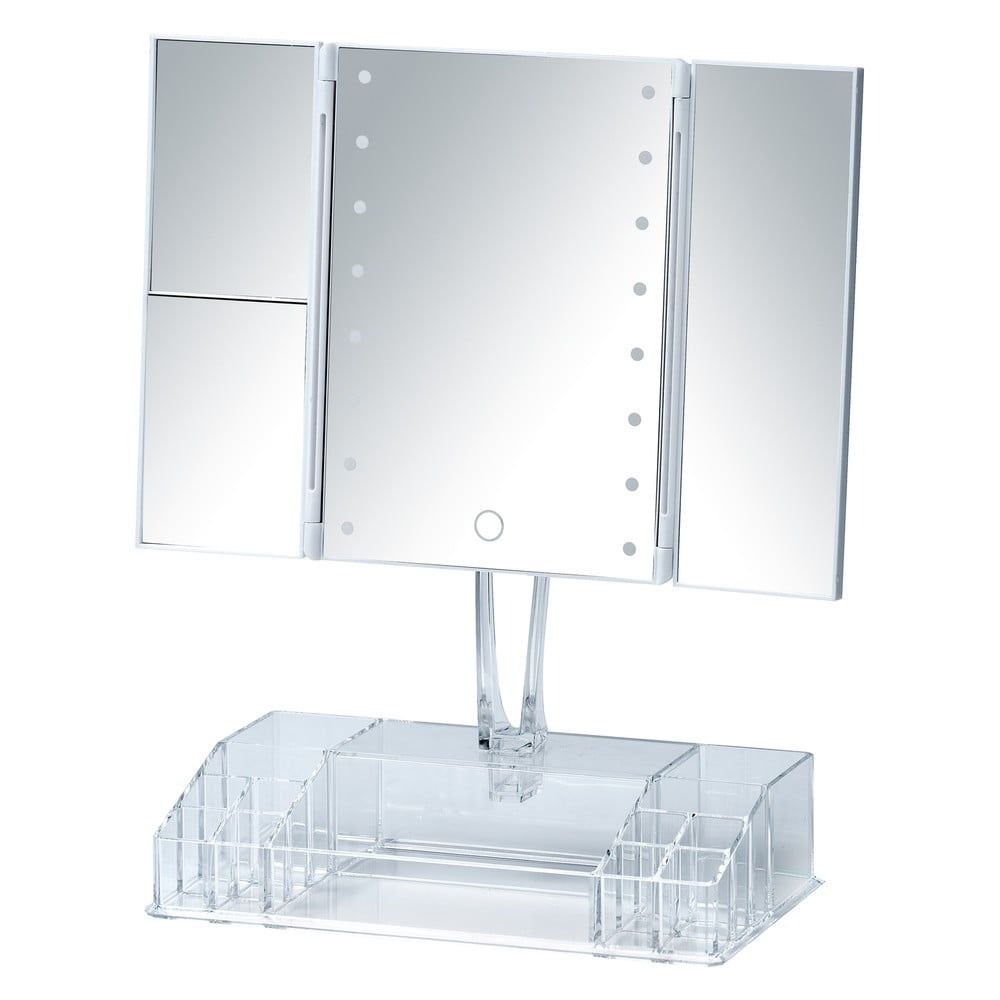 Biele rozkladacie kozmetické zrkadlo s LED podsvietením a organizérom na make-up Fanano - Bonami.sk