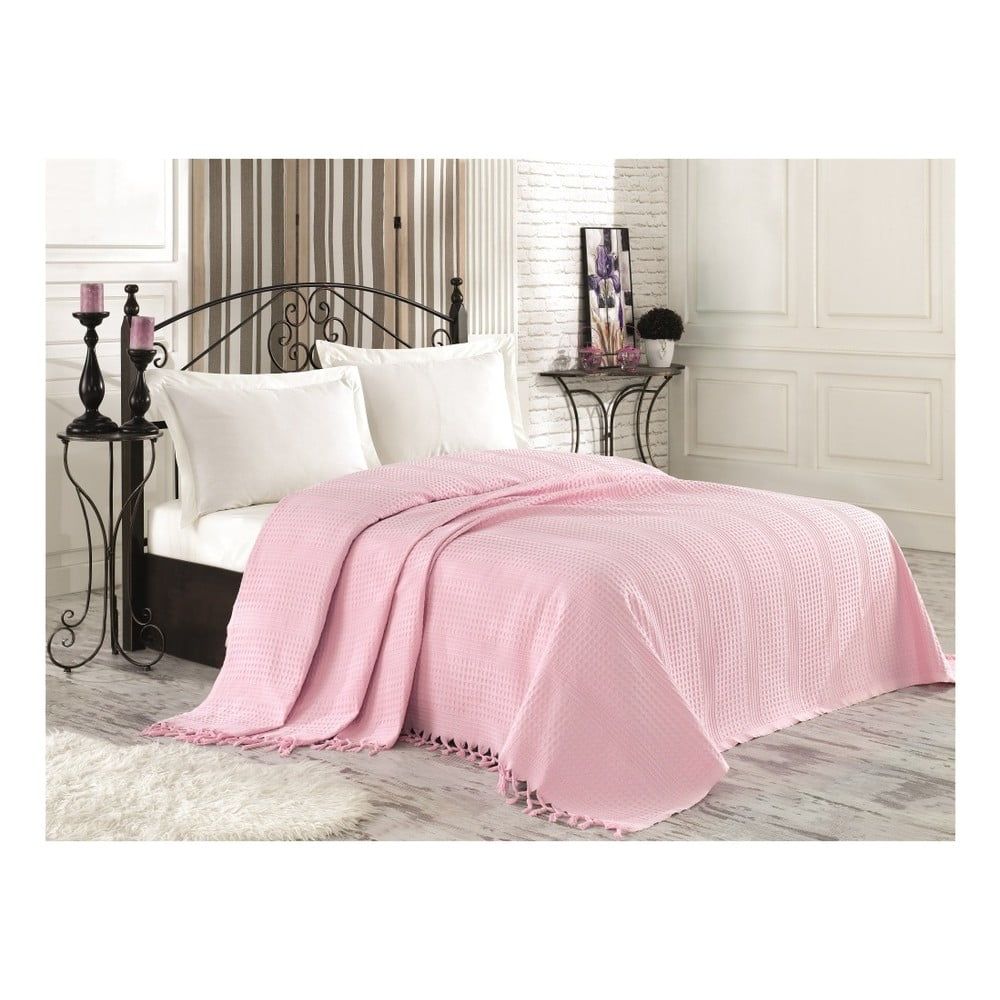 Ružový bavlnený pléd cez posteľ na dvojlôžko Clemence, 220 × 240 cm - Bonami.sk