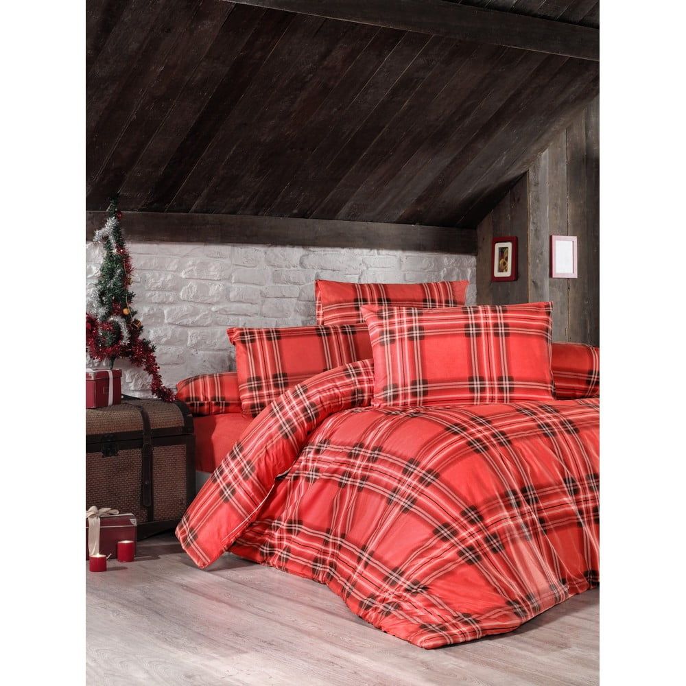 Červené obliečky s plachtou na dvojlôžko z ranforce bavlny Victoria Linda, 200 × 220 cm - Bonami.sk