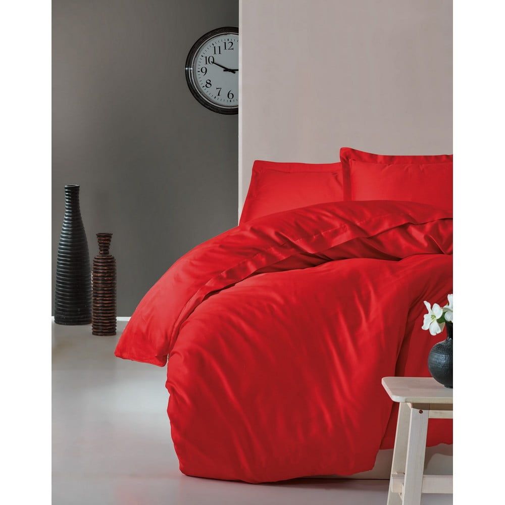 Červené obliečky s plachtou na dvojlôžko z bavlneného saténu Cotton Bo× Elegant Red, 200 x 220 cm - Bonami.sk