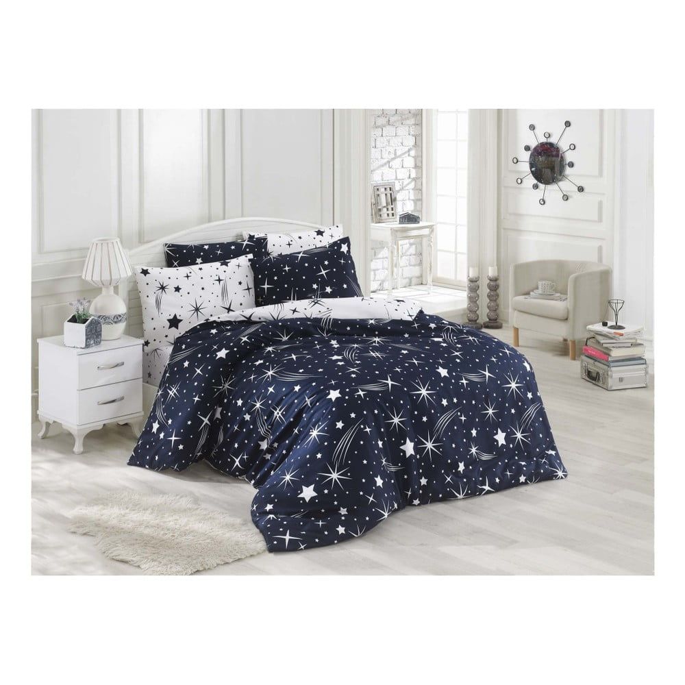 Tmavomodré obliečky s plachtou na jednolôžko Starry Night, 160 × 220 cm - Bonami.sk
