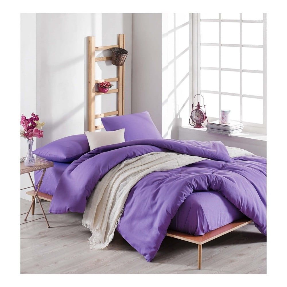 Set fialovej obliečky s plachtou na dvojlôžko Violette, 200 × 220 cm - Bonami.sk