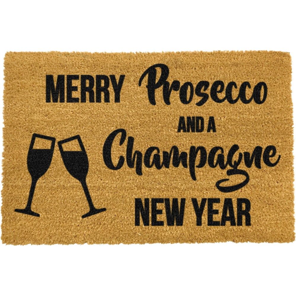 Čierna rohožka z prírodného kokosového vlákna Artsy Doormats Champagne New Year, 40 x 60 cm - Bonami.sk