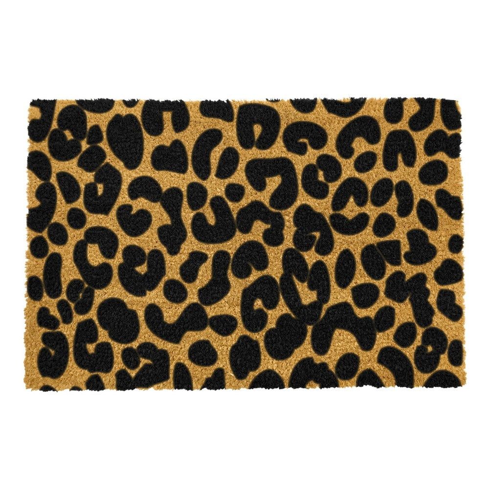 Čierna rohožka z prírodného kokosového vlákna Artsy Doormats Leopard, 40 x 60 cm - Bonami.sk