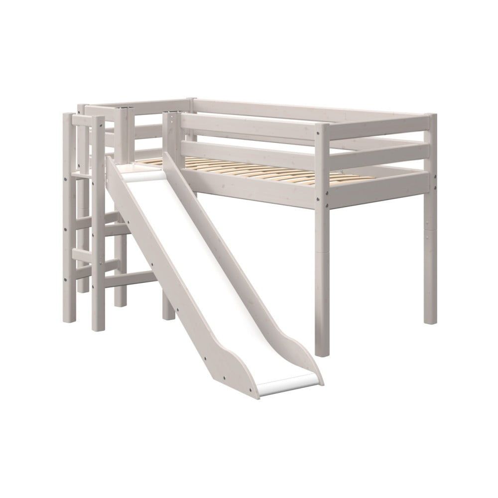 Sivá detská posteľ z borovicového dreva so šmýkačkou Flexa Classic Slide, výška 120 cm - Bonami.sk