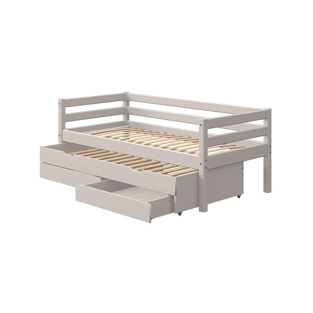 Sivá detská posteľ z borovicového dreva s prídavným výsuvným lôžkom a úložným priestorom Flexa Classic - Bonami.sk