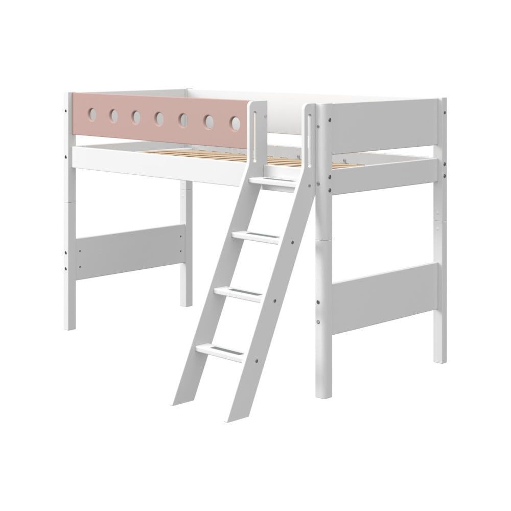 Ružovo-biela detská posteľ s rebríkom Flexa White, výška 143 cm - Bonami.sk