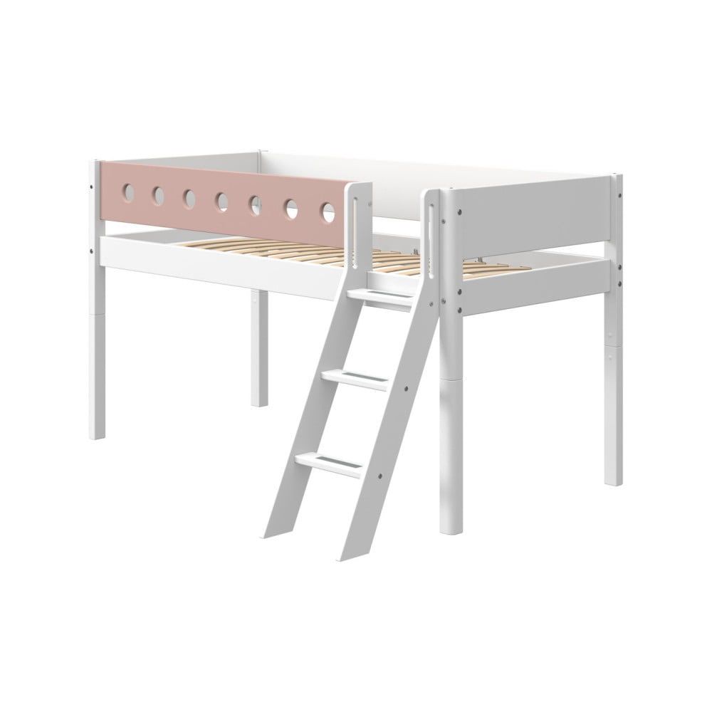 Ružovo-biela detská posteľ s rebríkom Flexa White, výška 120 cm - Bonami.sk