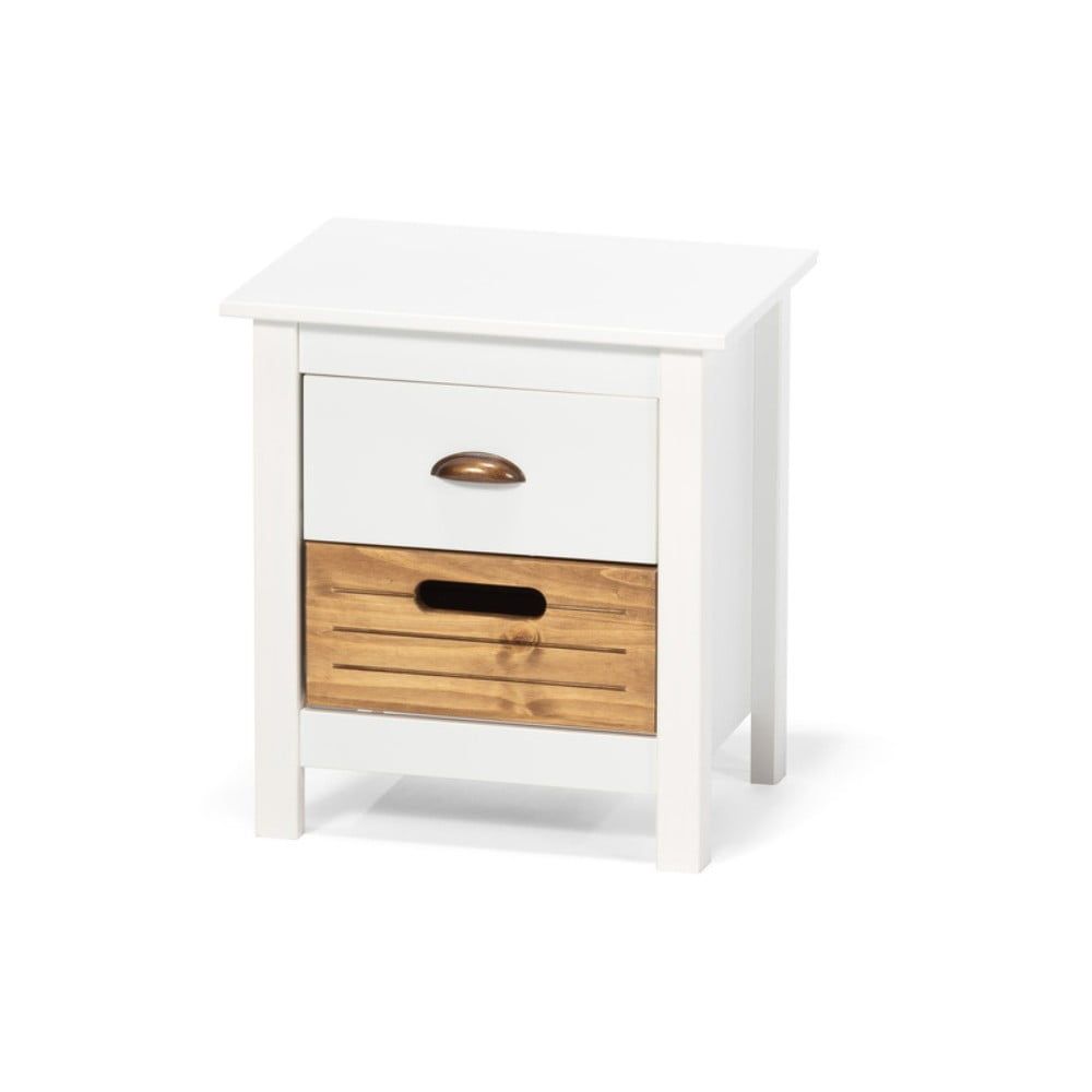 Biely nočný stolík z borovicového dreva s 2 zásuvkami loomi.design Ibiza - Bonami.sk