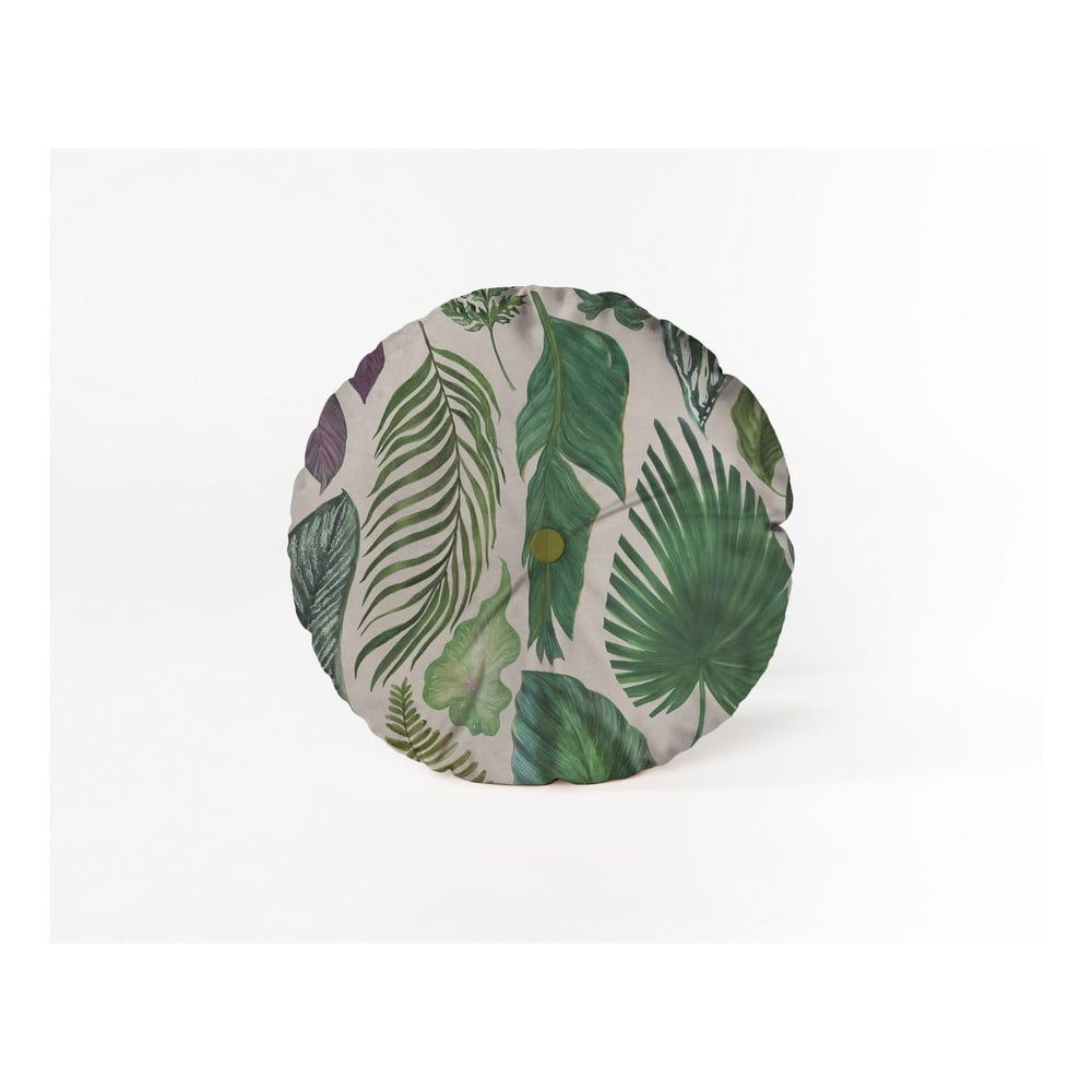 Okrúhly dekoratívny vankúš so zamatovým poťahom Velvet Atelier Leaves, ⌀ 45 cm - Bonami.sk