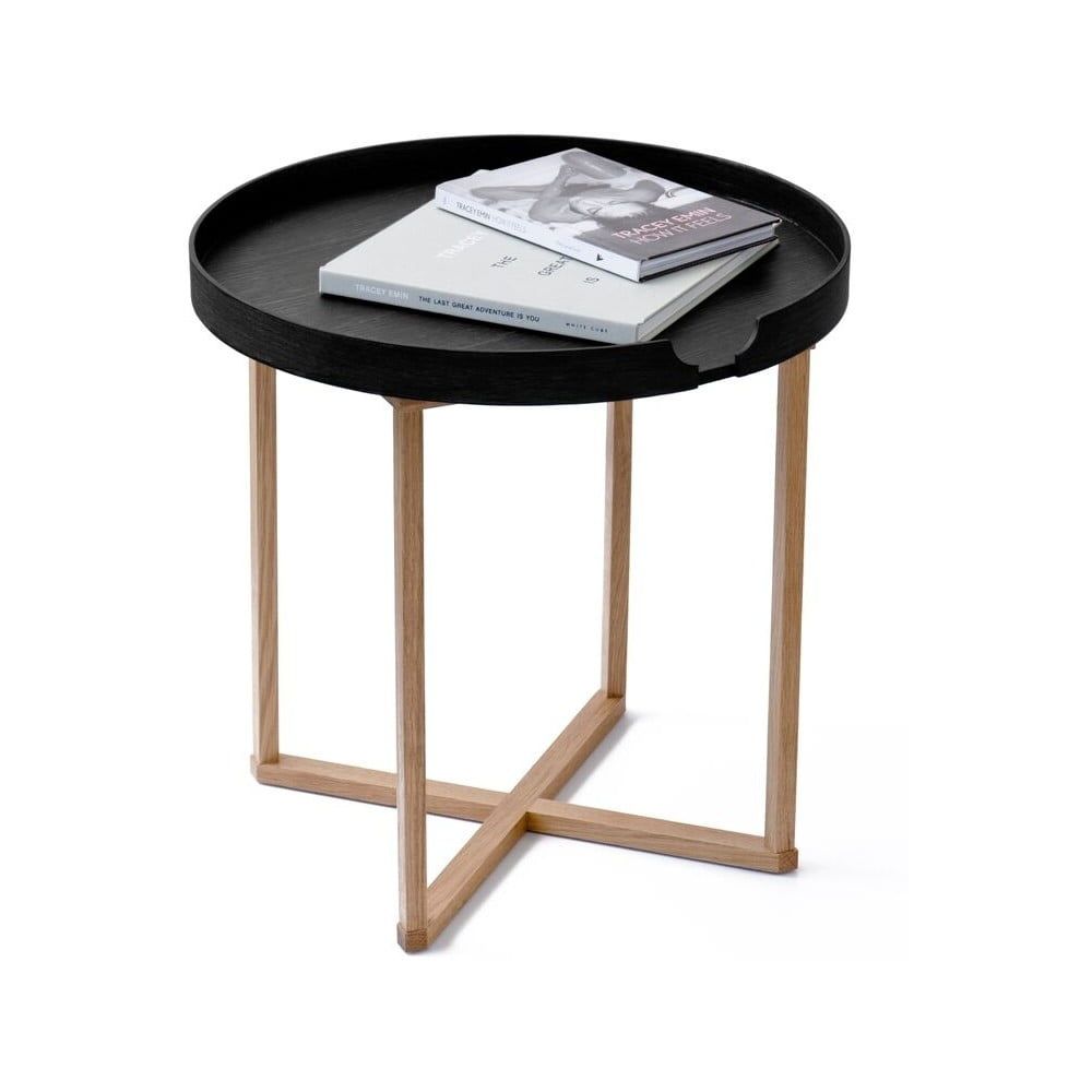 Čierny odkladací stolík z dubového dreva s odnímateľnou doskou Wireworks Damieh, 45 × 45 cm - Bonami.sk