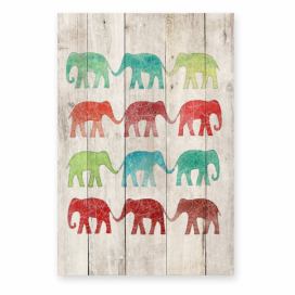 Drevená nástenná dekoratívna ceduľa Surdic Elephants Cue, 40 × 60 cm