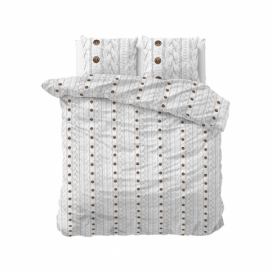 Biele flanelové obliečky na dvojlôžko Sleeptime Knit Buttons, 200 x 220 cm