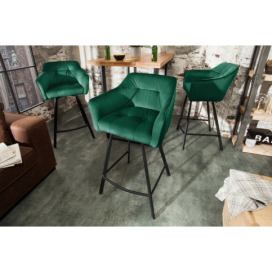 LuxD Dizajnová barová stolička s podrúčkami Giuliana 100 cm zelený zamat
