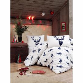Obliečky s plachtou s prímesou bavlny na dvojlôžko Eponj Home Geyik Dark Blue, 200 × 220 cm