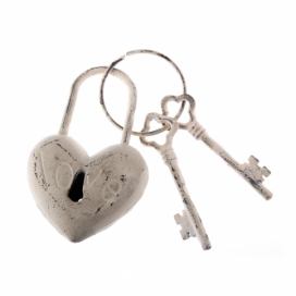 Biele dekoratívne liatinové kľúče Dakls Heart Rustico
