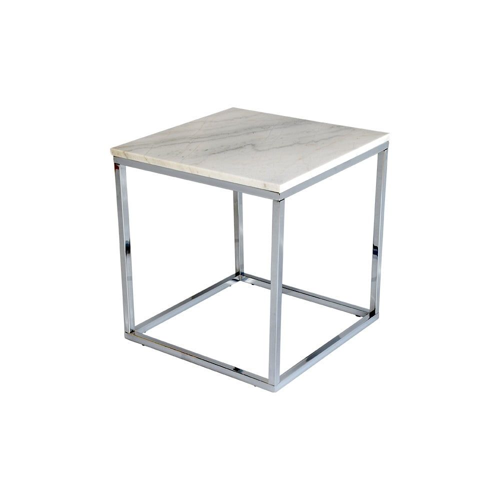 Biely mramorový odkladací stolík s chrómovanou podnožou RGE Accent, šírka 50 cm - Bonami.sk