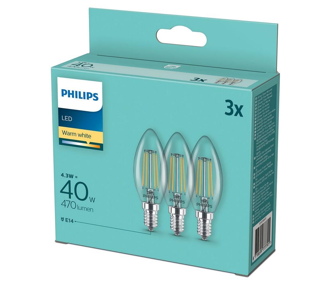 Philips SADA 3x LED Žiarovka Philips B35 E14/4,3W/230V 2700K  - Svet-svietidiel.sk