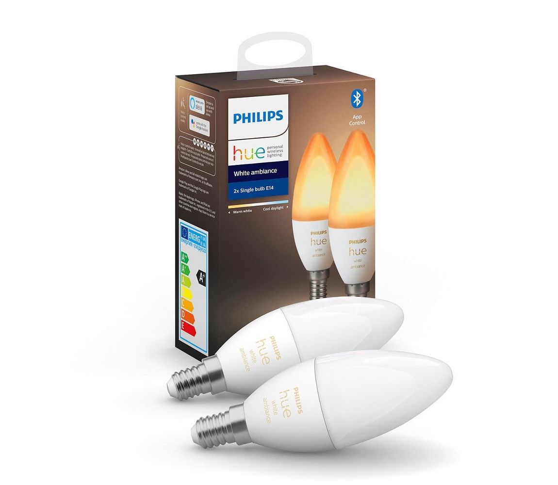 Philips SADA 2x LED Stmievateľná žiarovka Philips Hue WHITE B39 E14/4W/230V 2200K-6500K  - Svet-svietidiel.sk