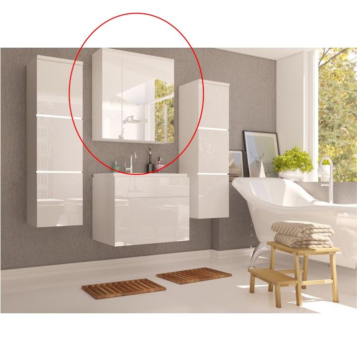 Kúpeľňová skrinka na stenu so zrkadlom Mason WH 14 - biela / biely vysoký lesk - nabbi.sk