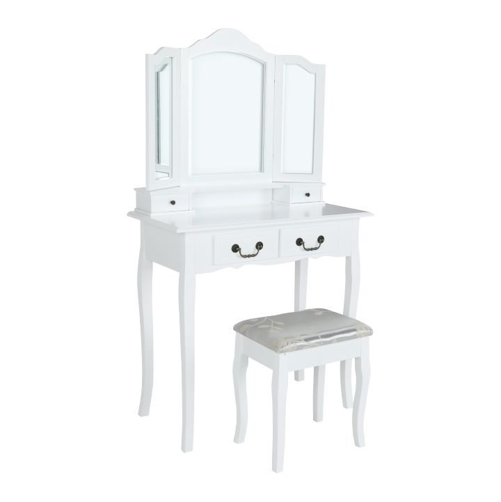 Toaletný stolík s taburetkou Regina New - biela / strieborná / zlatá - nabbi.sk