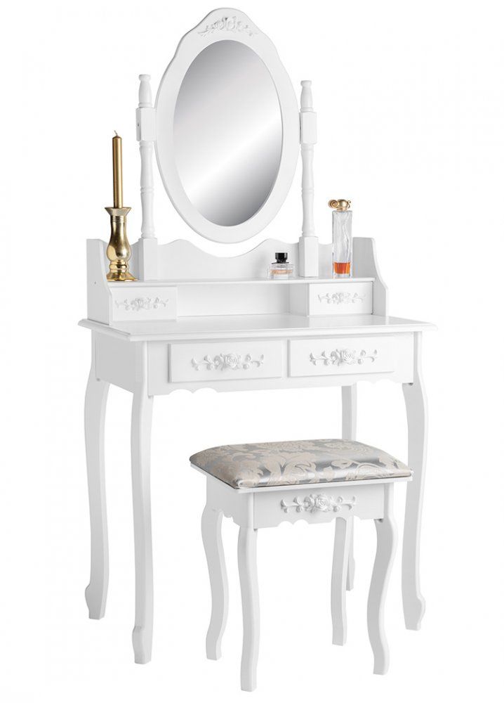 Toaletný stolík s taburetom biela - dekorhome.sk
