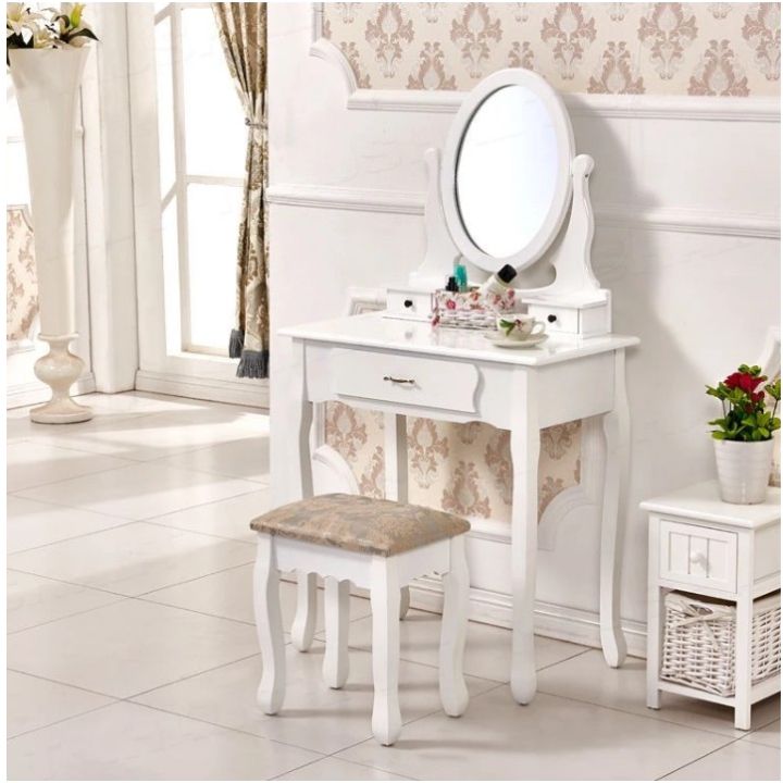 Toaletní stolek s taburetem, bílá / stříbrná, LINET New 0000228273 Tempo Kondela - dekorhome.sk