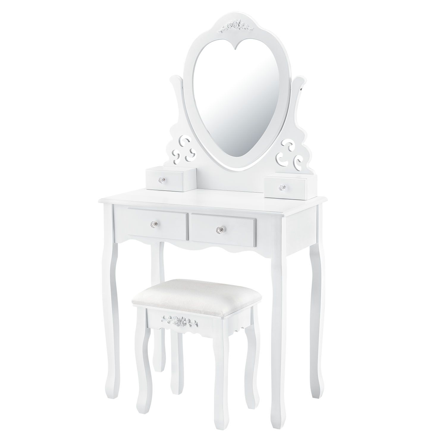 Juskys Toaletný stolík \"Julia\" biely so srdcovým zrkadlom a s taburetkou - Eshopist.sk
